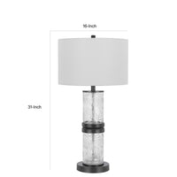 Hem 31 Inch Table Lamp with Drum Hardback, LED, Leafy Glass, Gray Metal - BM313631