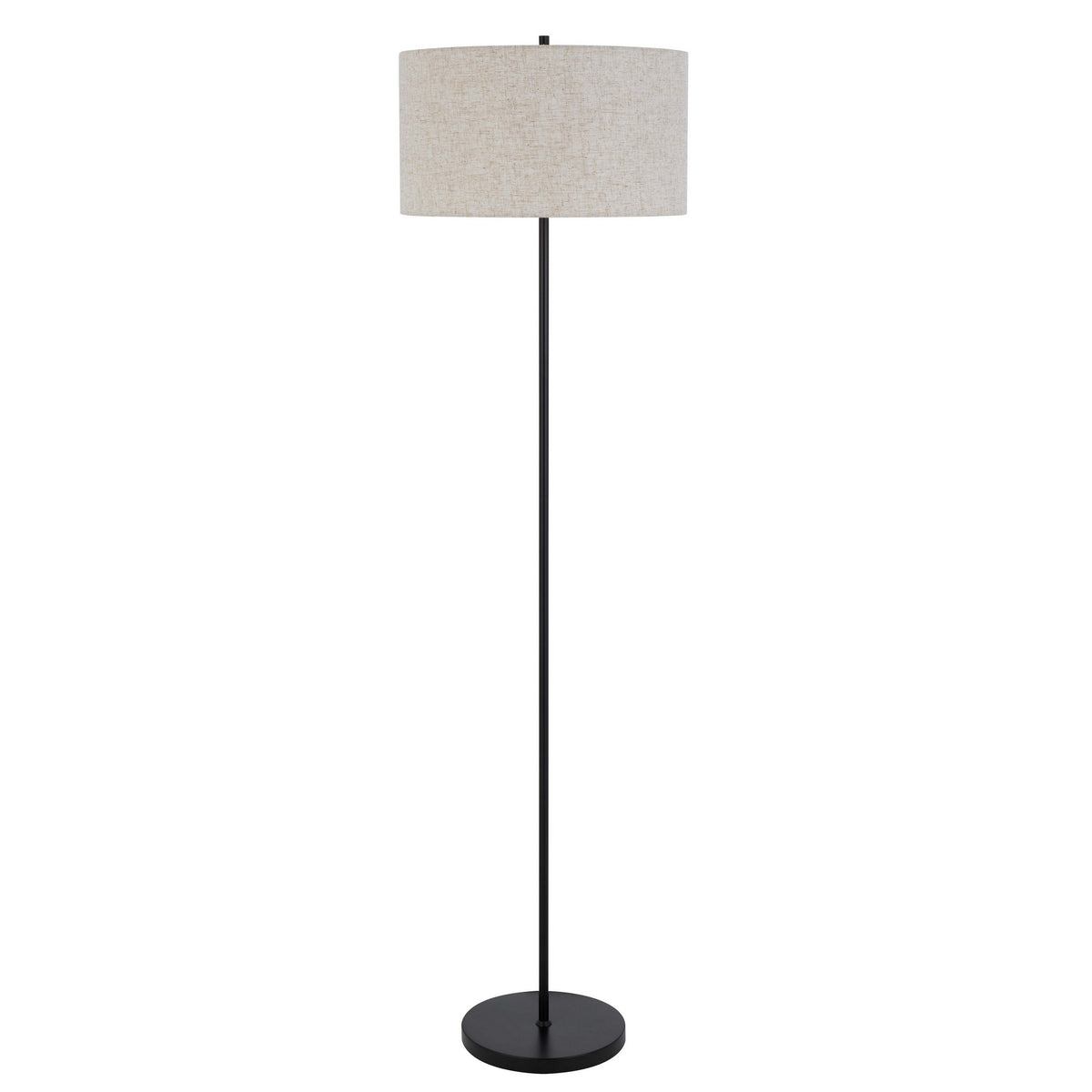 Sie 59 Inch Floor Lamp, White Linen Shade, Round Base, Black Metal Pole - BM313632