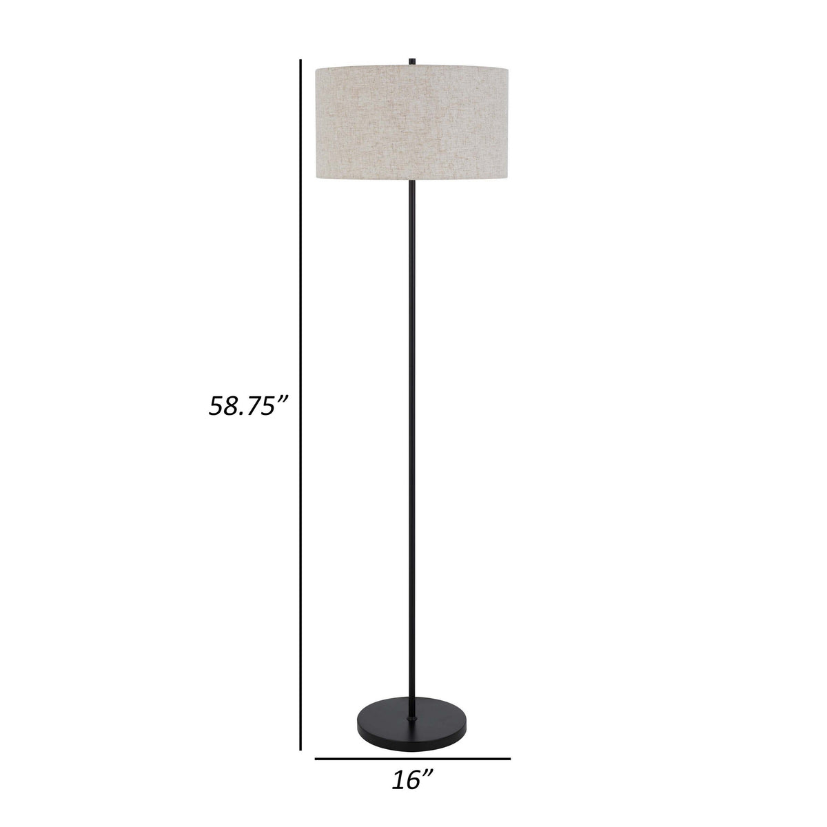 Sie 59 Inch Floor Lamp, White Linen Shade, Round Base, Black Metal Pole - BM313632