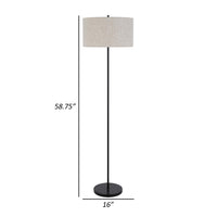 Sie 59 Inch Floor Lamp, White Linen Shade, Round Base, Black Metal Pole - BM313632