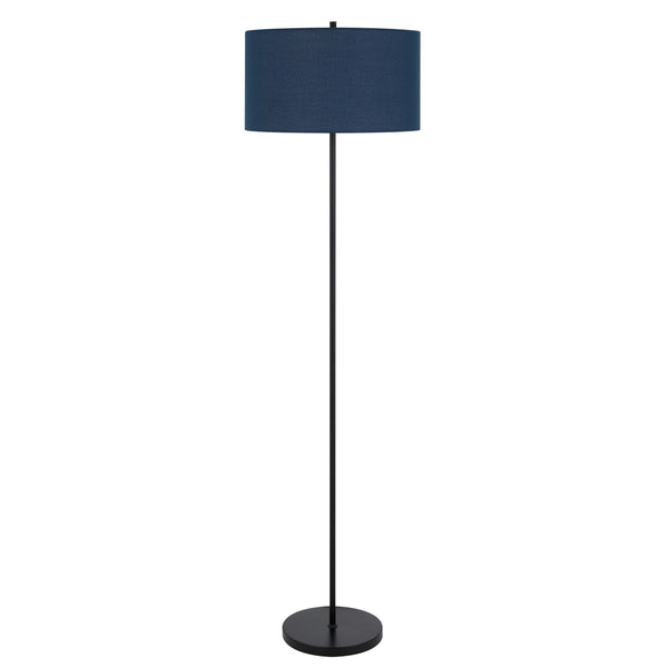 Sie 59 Inch Floor Lamp, Navy Blue Linen Shade, Round Base, Black Metal Pole - BM313633