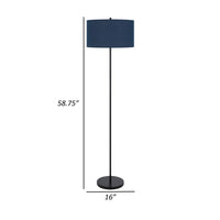 Sie 59 Inch Floor Lamp, Navy Blue Linen Shade, Round Base, Black Metal Pole - BM313633