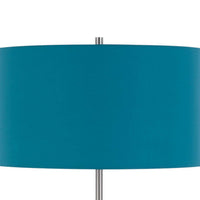 Sie 59 Inch Floor Lamp, Aqua Blue Linen Shade, Round Base, Silver Metal - BM313634