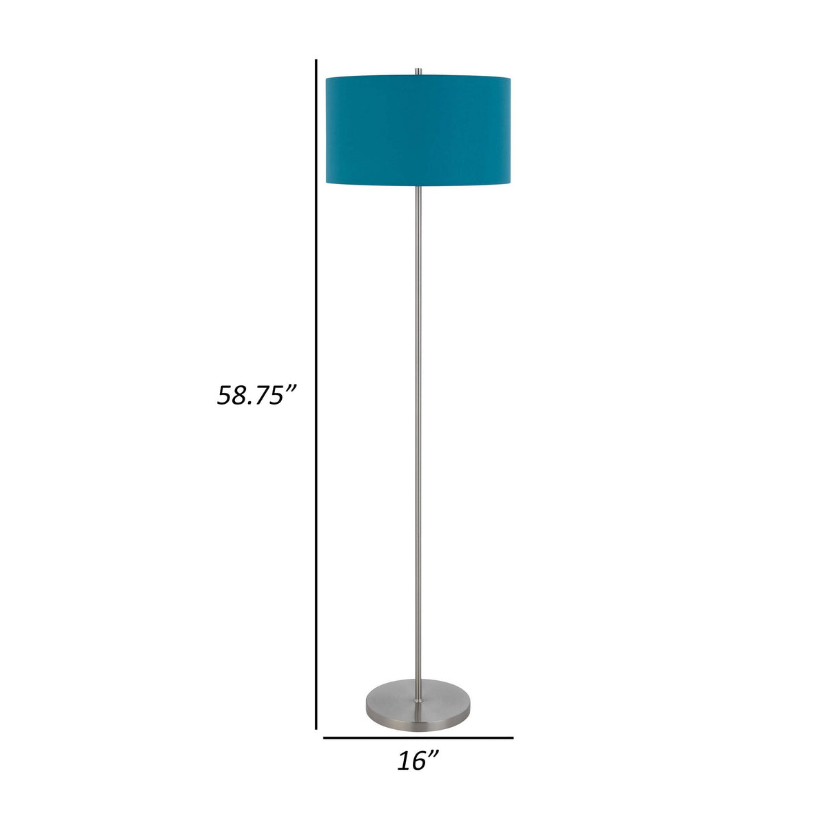 Sie 59 Inch Floor Lamp, Aqua Blue Linen Shade, Round Base, Silver Metal - BM313634