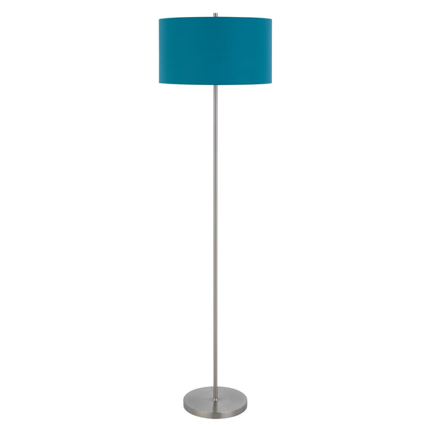 Sie 59 Inch Floor Lamp, Aqua Blue Linen Shade, Round Base, Silver Metal - BM313634