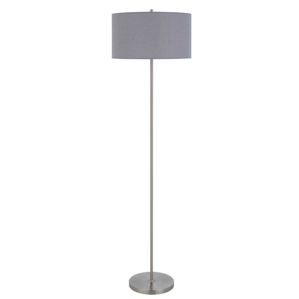 Sie 59 Inch Floor Lamp, Gray Linen Shade, Round Base, Silver Metal Pole - BM313635