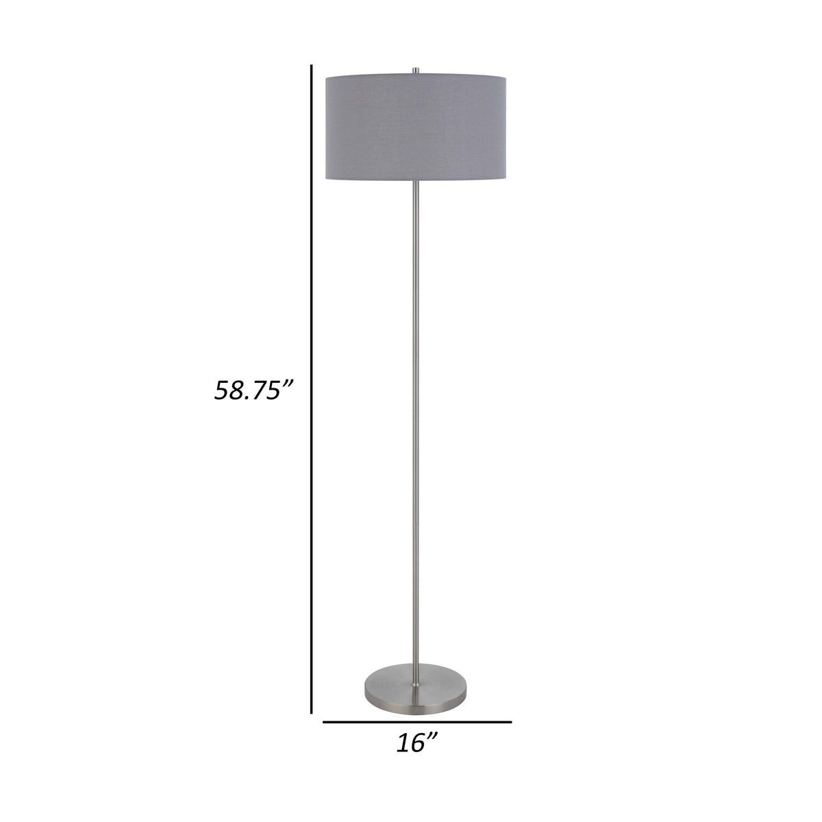 Sie 59 Inch Floor Lamp, Gray Linen Shade, Round Base, Silver Metal Pole - BM313635