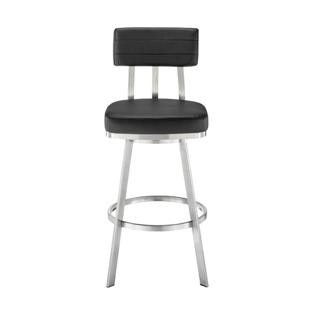 Poni 26 Inch Swivel Counter Stool Chair, Cushioned Seat, Black Faux Leather - BM313636