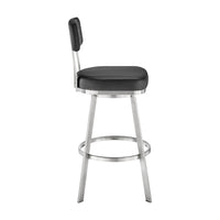 Poni 26 Inch Swivel Counter Stool Chair, Cushioned Seat, Black Faux Leather - BM313636