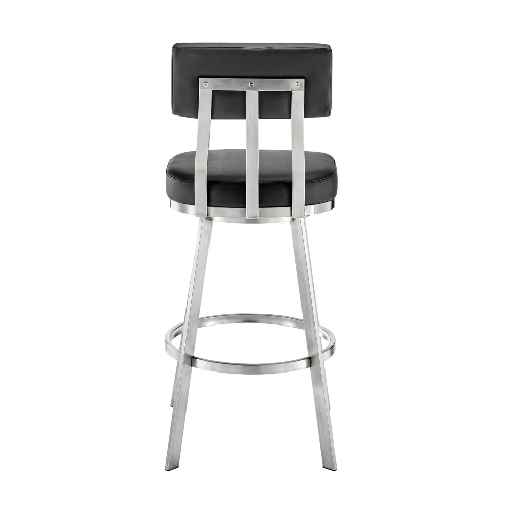 Poni 26 Inch Swivel Counter Stool Chair, Cushioned Seat, Black Faux Leather - BM313636