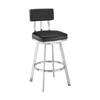 Poni 26 Inch Swivel Counter Stool Chair, Cushioned Seat, Black Faux Leather - BM313636