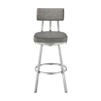 Poni 26 Inch Swivel Counter Stool Chair, Cushioned Seat, Gray Faux Leather - BM313637