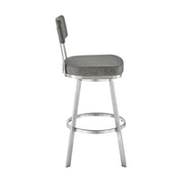 Poni 26 Inch Swivel Counter Stool Chair, Cushioned Seat, Gray Faux Leather - BM313637