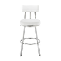 Poni 26 Inch Swivel Counter Stool Chair, Cushioned Seat, White Faux Leather - BM313638