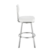 Poni 26 Inch Swivel Counter Stool Chair, Cushioned Seat, White Faux Leather - BM313638