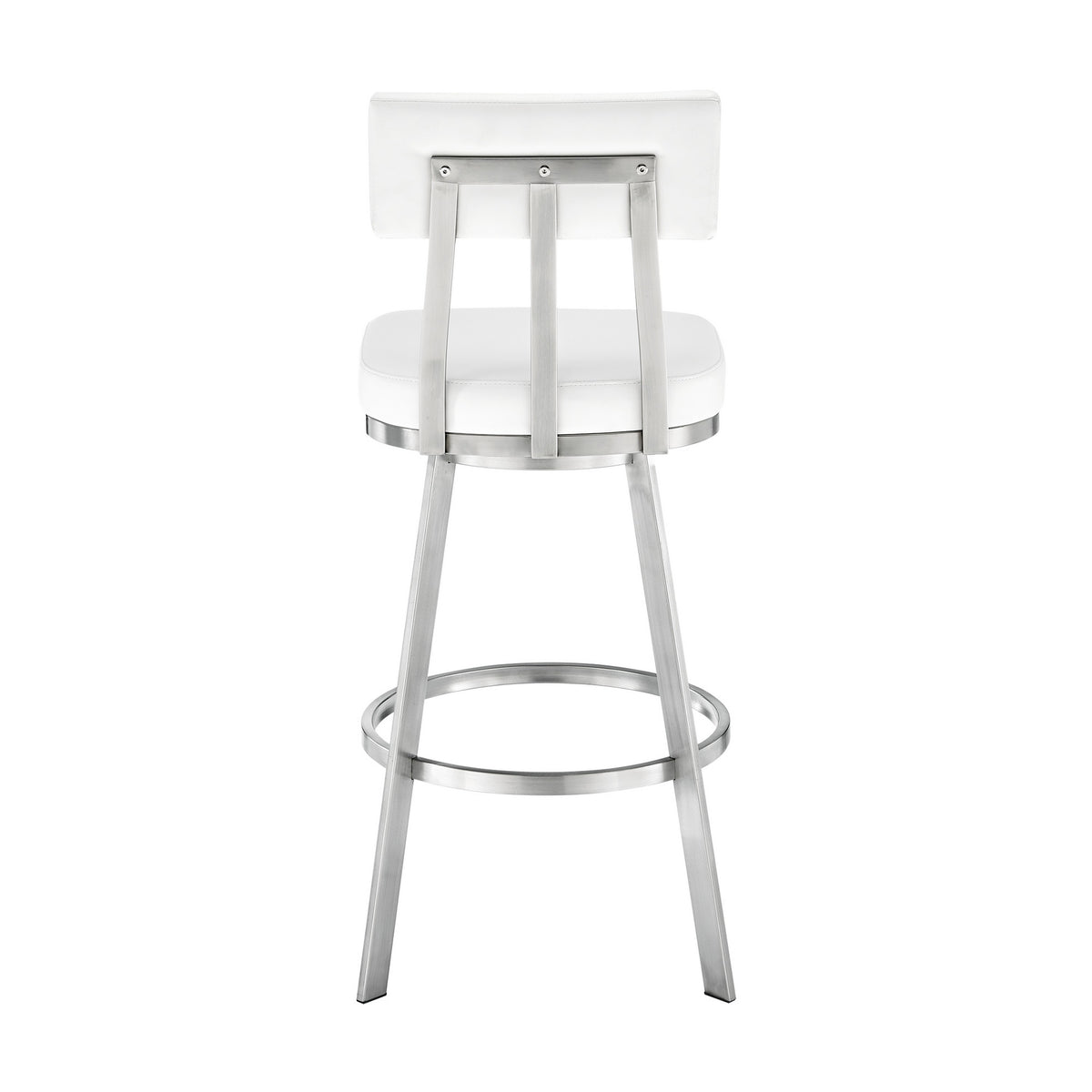 Poni 26 Inch Swivel Counter Stool Chair, Cushioned Seat, White Faux Leather - BM313638