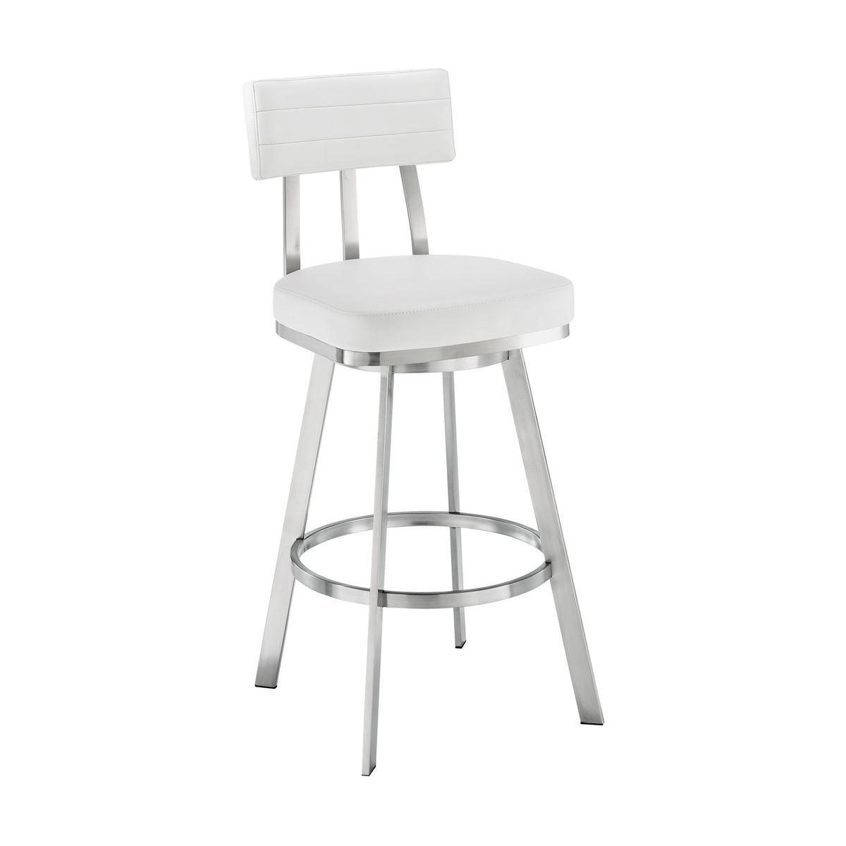 Poni 26 Inch Swivel Counter Stool Chair, Cushioned Seat, White Faux Leather - BM313638