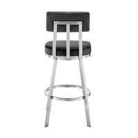 Poni 30 Inch Swivel Barstool Chair, Cushioned Seating, Black Faux Leather - BM313639