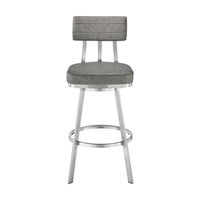 Poni 30 Inch Swivel Barstool Chair, Cushioned Seating, Gray Faux Leather - BM313640