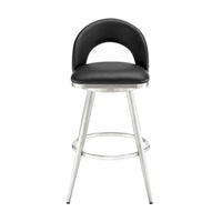 Visy 26 Inch Swivel Counter Stool Chair, Round Back, Black Faux Leather - BM313642