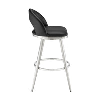 Visy 26 Inch Swivel Counter Stool Chair, Round Back, Black Faux Leather - BM313642