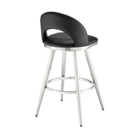 Visy 26 Inch Swivel Counter Stool Chair, Round Back, Black Faux Leather - BM313642