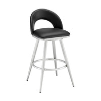 Visy 26 Inch Swivel Counter Stool Chair, Round Back, Black Faux Leather - BM313642