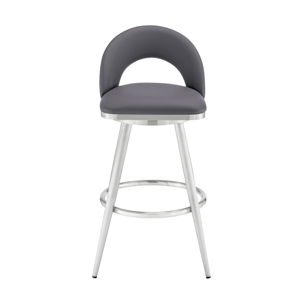 Visy 26 Inch Swivel Counter Stool Chair, Round Back, Gray Faux Leather - BM313643