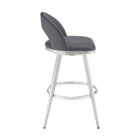 Visy 26 Inch Swivel Counter Stool Chair, Round Back, Gray Faux Leather - BM313643