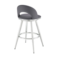 Visy 26 Inch Swivel Counter Stool Chair, Round Back, Gray Faux Leather - BM313643