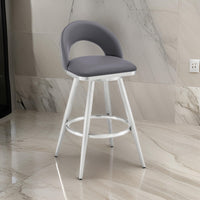 Visy 26 Inch Swivel Counter Stool Chair, Round Back, Gray Faux Leather - BM313643