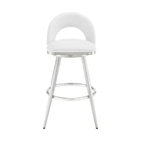 Visy 26 Inch Swivel Counter Stool Chair, Round Back, White Faux Leather - BM313644