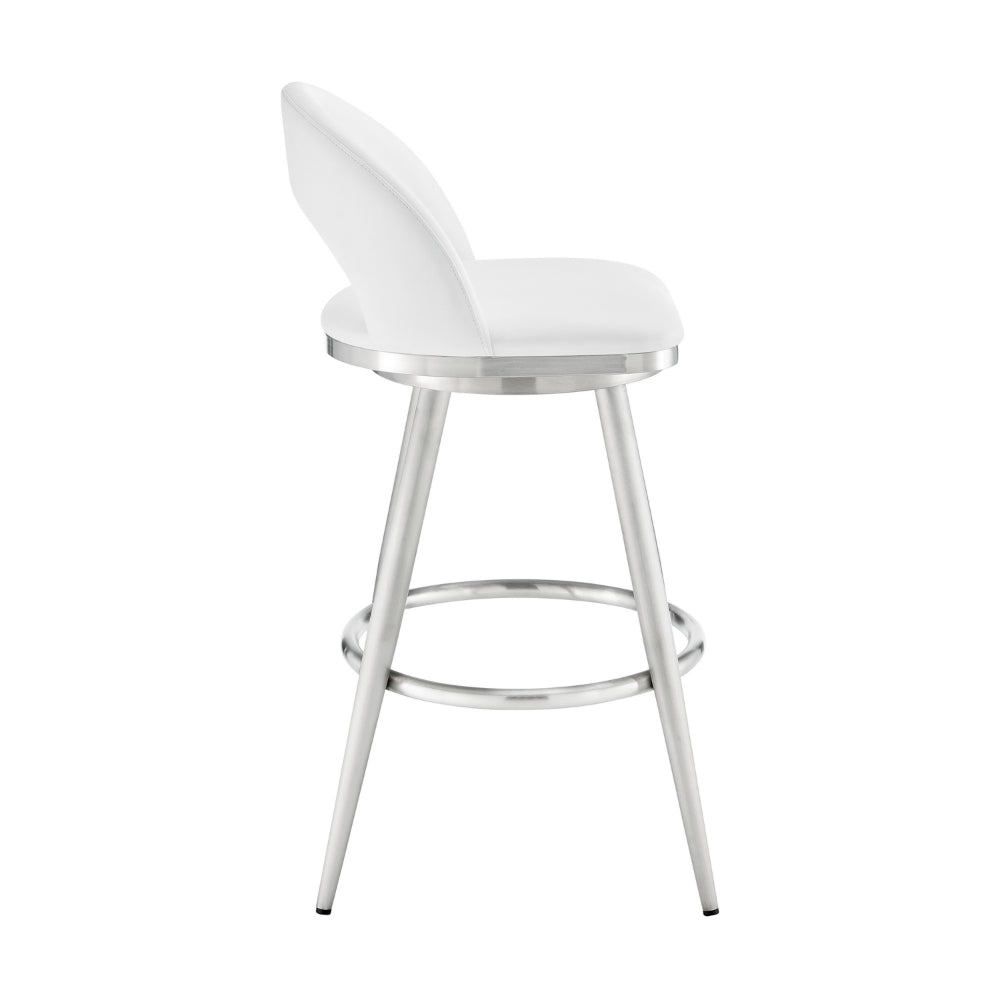 Visy 26 Inch Swivel Counter Stool Chair, Round Back, White Faux Leather - BM313644