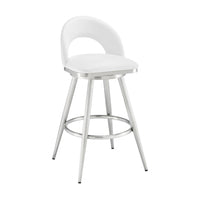 Visy 26 Inch Swivel Counter Stool Chair, Round Back, White Faux Leather - BM313644