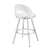 Visy 26 Inch Swivel Counter Stool Chair, Round Back, White Faux Leather - BM313644