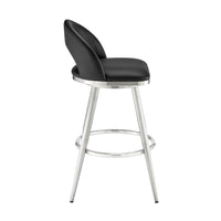 Visy 30 Inch Swivel Barstool Chair, Round Open Back, Black Faux Leather - BM313645