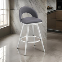 Visy 30 Inch Swivel Barstool Chair, Round Open Back, Gray Faux Leather - BM313646