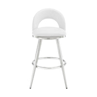 Visy 30 Inch Swivel Barstool Chair, Round Open Back, White Faux Leather - BM313647