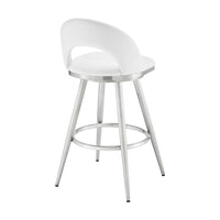 Visy 30 Inch Swivel Barstool Chair, Round Open Back, White Faux Leather - BM313647