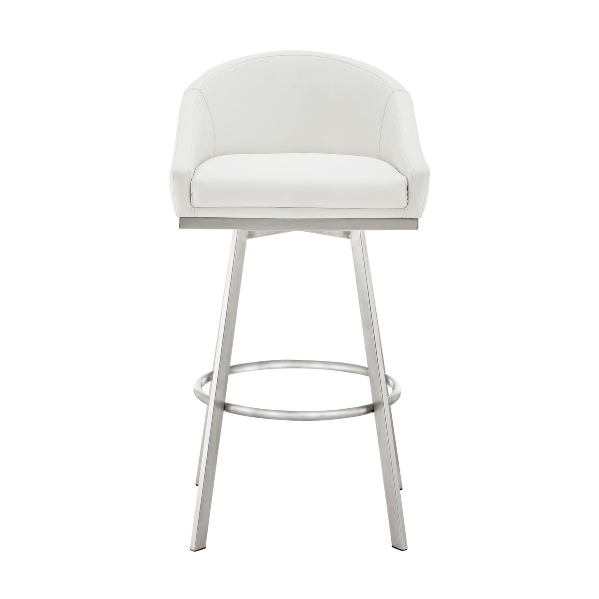 Dalza 30 Inch Swivel Barstool Chair, Open Back, Soft White Faux Leather - BM313648