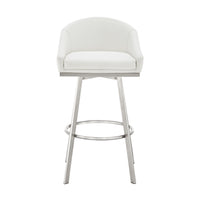 Dalza 30 Inch Swivel Barstool Chair, Open Back, Soft White Faux Leather - BM313648