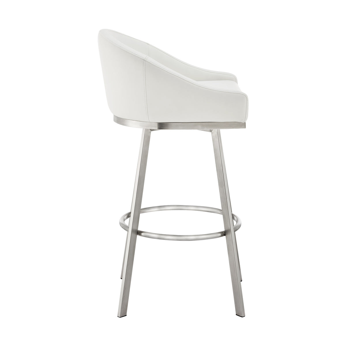 Dalza 30 Inch Swivel Barstool Chair, Open Back, Soft White Faux Leather - BM313648