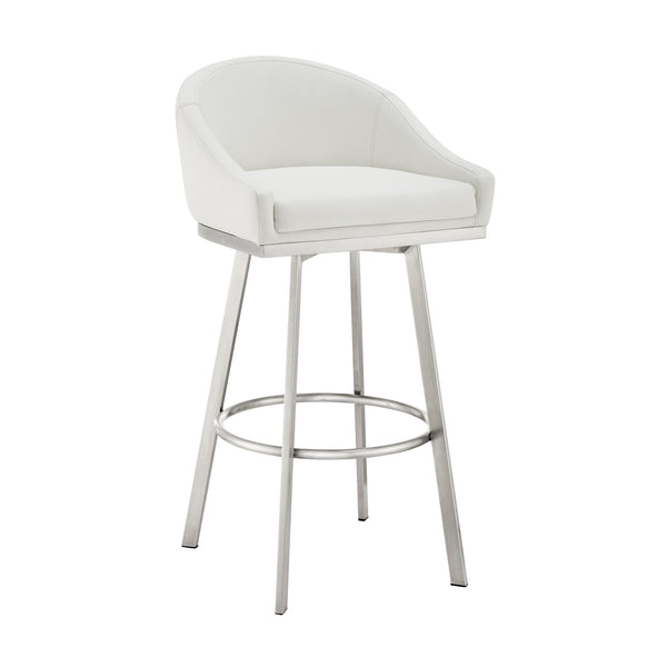 Dalza 30 Inch Swivel Barstool Chair, Open Back, Soft White Faux Leather - BM313648