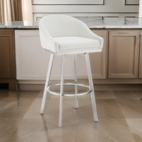 Dalza 30 Inch Swivel Barstool Chair, Open Back, Soft White Faux Leather - BM313648