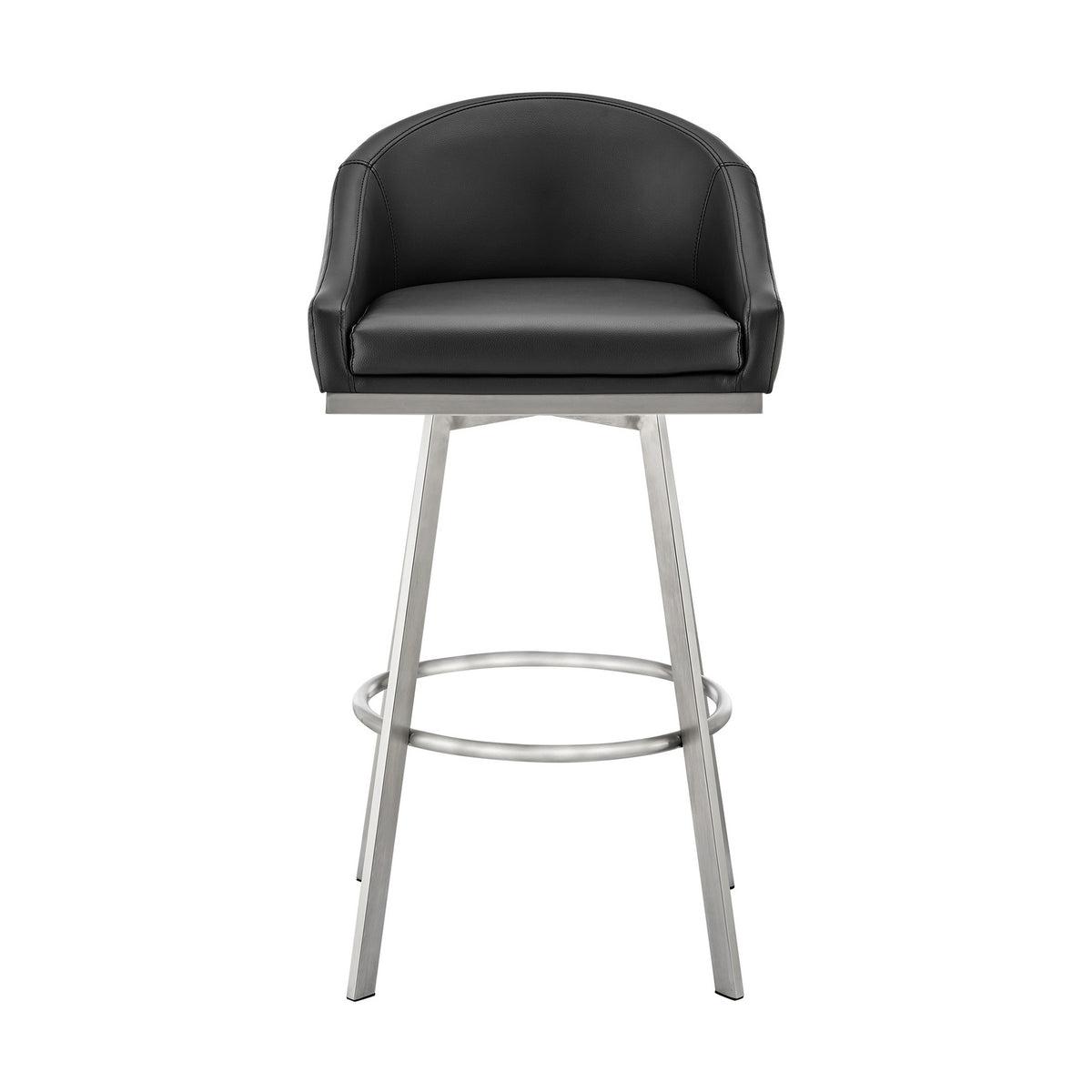 Dalza 30 Inch Swivel Barstool Chair, Open Back, Soft Black Faux Leather - BM313649