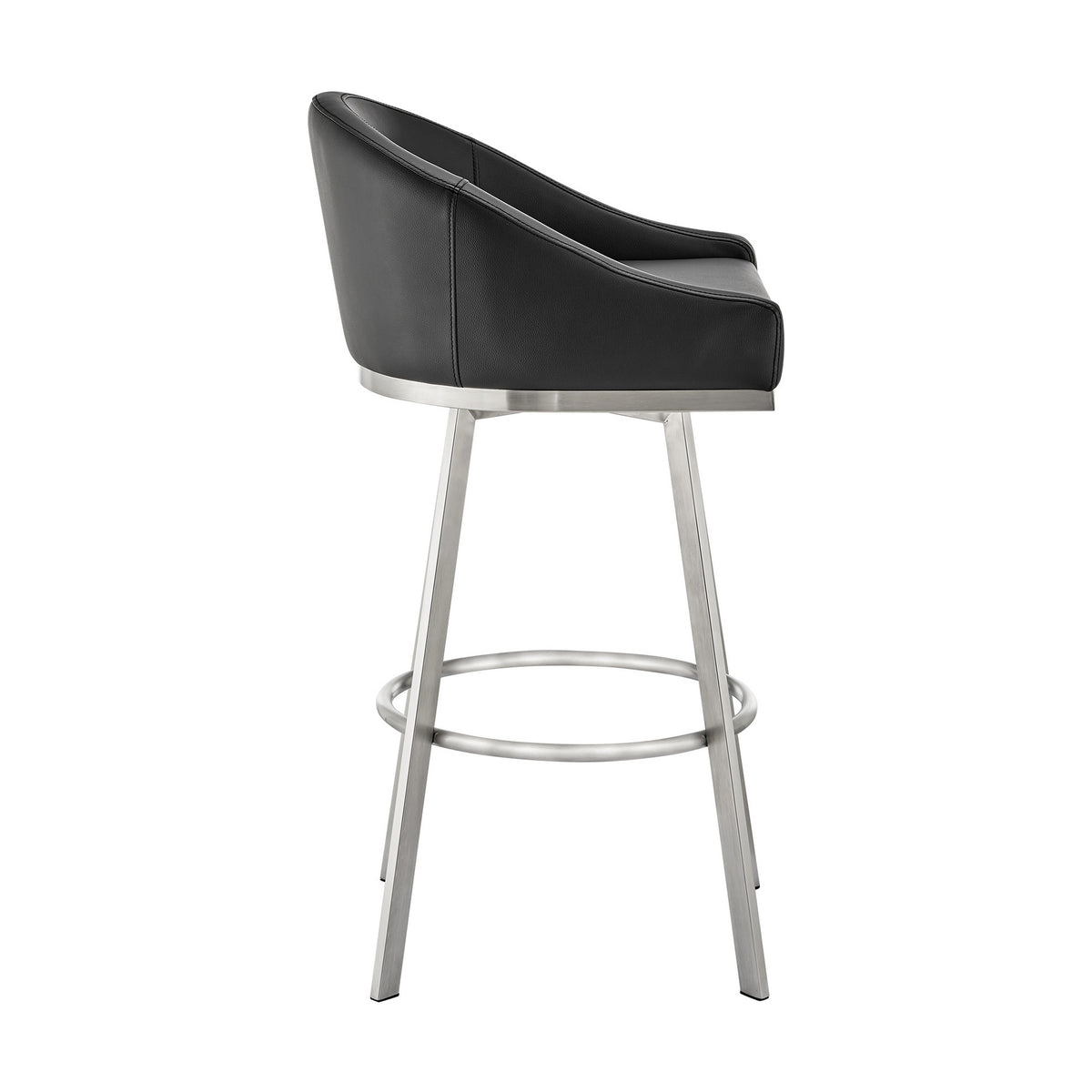 Dalza 30 Inch Swivel Barstool Chair, Open Back, Soft Black Faux Leather - BM313649