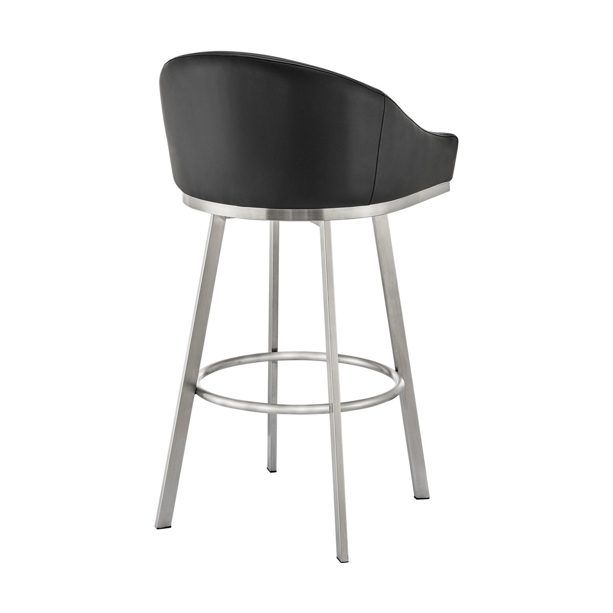 Dalza 30 Inch Swivel Barstool Chair, Open Back, Soft Black Faux Leather - BM313649