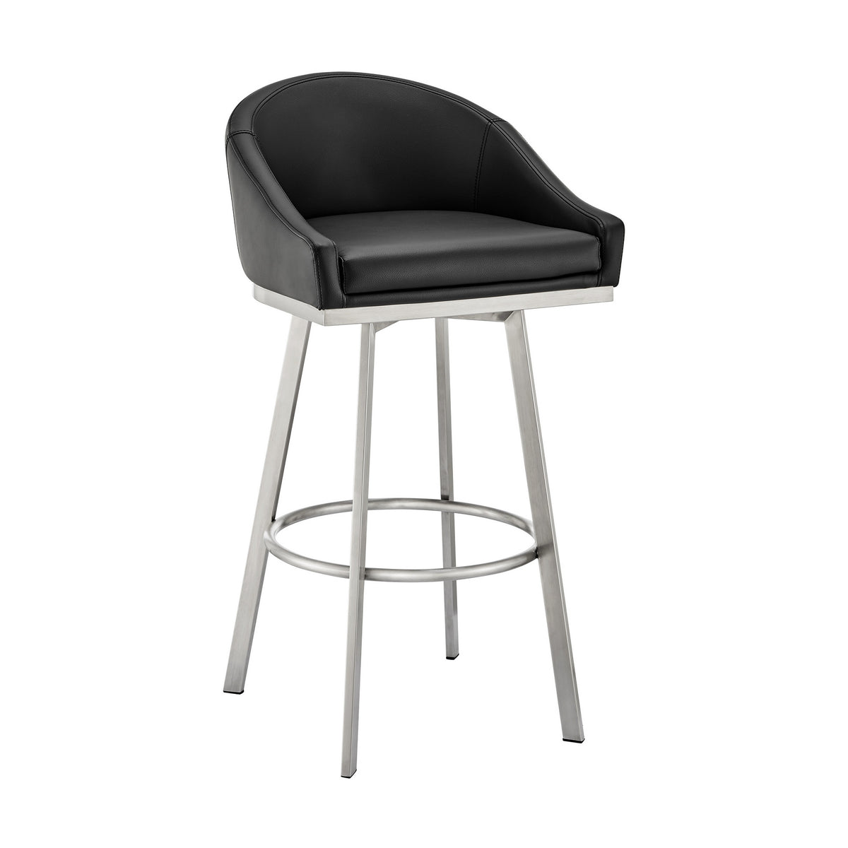 Dalza 30 Inch Swivel Barstool Chair, Open Back, Soft Black Faux Leather - BM313649