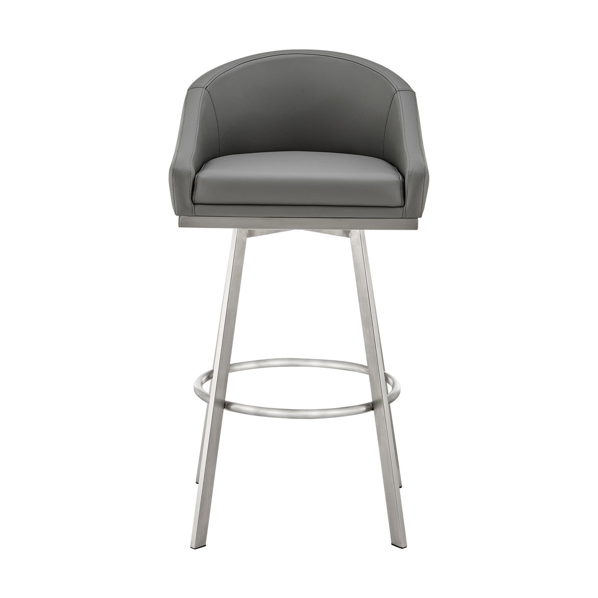 Dalza 30 Inch Swivel Barstool Chair, Cushioned Open Back, Gray Faux Leather - BM313650