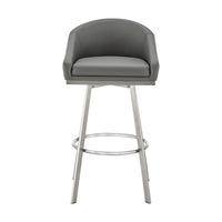 Dalza 30 Inch Swivel Barstool Chair, Cushioned Open Back, Gray Faux Leather - BM313650